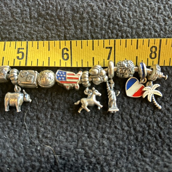 Pandora 20 Charm 925 Sterling Travel Theme USA Ship Airplane 8Hanging 8"Bracelet - Picture 3 of 9